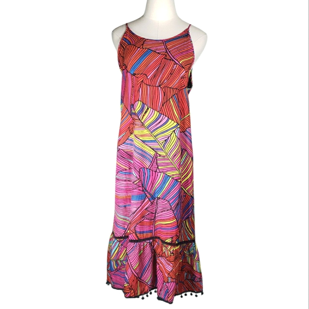 For The Republic Bold Saturated Colorful Abstract Botabical Palm Leaves Midi L